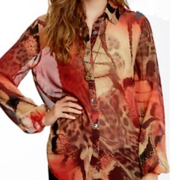 Da-Nang Silk Animal Print Blouse Orange S - Picture 1 of 9